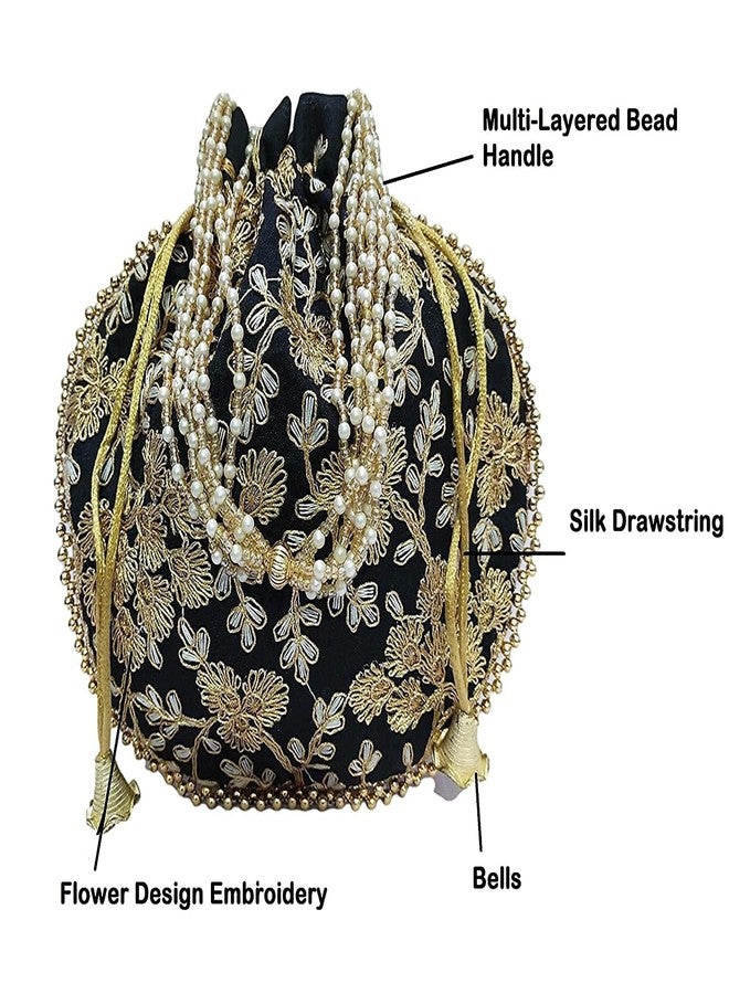 ATHZ Potli bag Baby Pink and Black Matka Designer Potli handbags for Women and Girls wedding party - Image 3